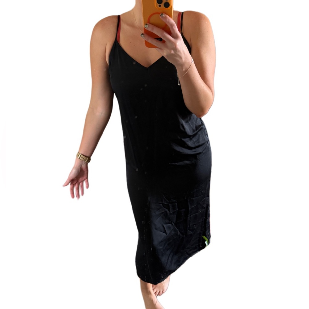 A new day Black Sleeveless Midi slip minimalist Dress slit women’s Sz m